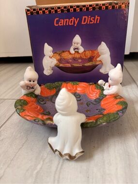 Vintage Halloween Cute Spooky Ghosts Porcelain Candy Dish 7" x 8.5" OPEN BOX